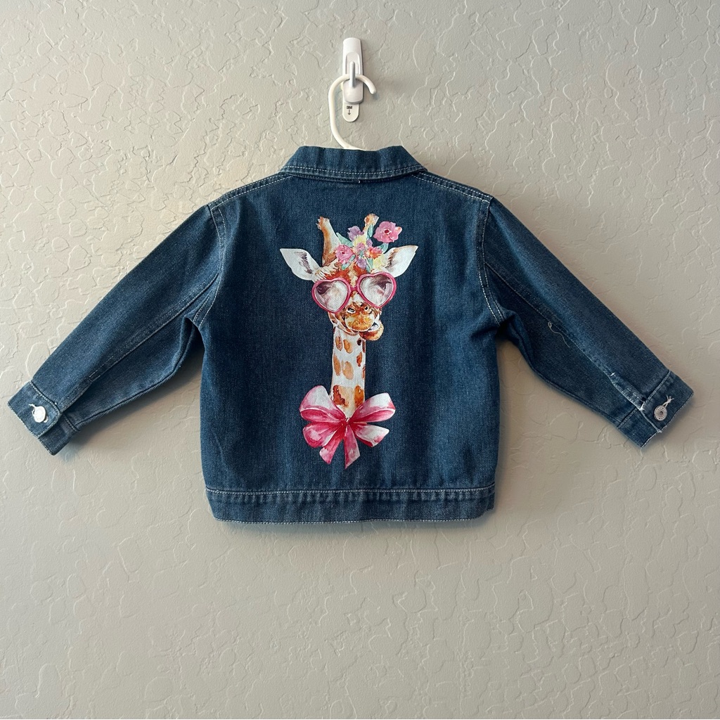 No Brand Distressed Jean Jacket With Girly Giraffe Image Size 100 Us 4